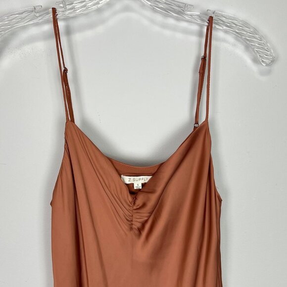 Z Supply Womens Lark Slip Midi Dress Copper Satin Spaghetti Straps size Small - Picture 5 of 11